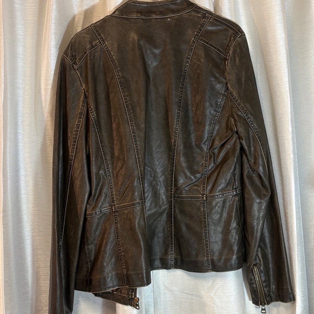 TCEC Peace of Mind Washed Brown Vegan Leather Moto  Jacket Street Plus size XXL - Picture 16 of 17